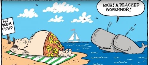 Political cartoon of New Jersey Governor Christie's 'Beachgate'. / Screenshot from This Week via YouTube: https://youtu.be/RpvNk6UPUJk