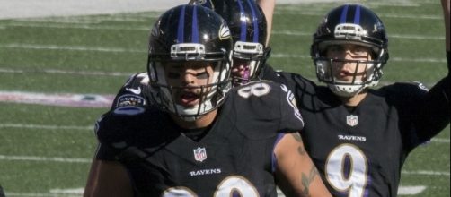 Baltimore Ravens tight end, Crockett Gillmore, in a game against the Atlanta Falcons on October 19, 2014 by Keith Allison via Wikimedia Commons