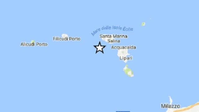 Epicentro dello sciame sismico avvenuto tra Lipari e Salina.