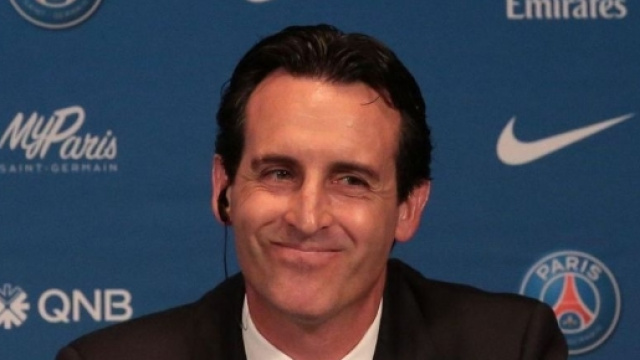 Unai Emery, lors d'une conf&eacute;rence de presse du PSG.