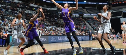 Candace Parker, second from right, goes for the rebound. Picture courtesy of ESPN.com