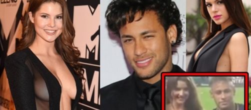 Neymar e Amanda Cerny troca olhares no cl&aacute;ssico Real Madrid X Barcelona. (Foto: Reprodu&ccedil;&atilde;o)