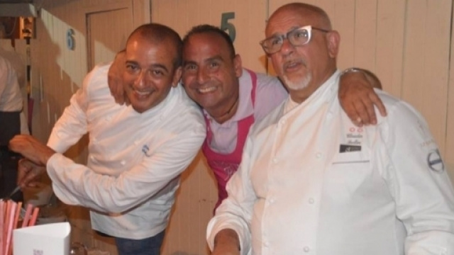 Notte Ros&eacute; 2017, rinnovato successo: nella foto Pino Cuttaia, Claudio Sadler e Giovanni Morello