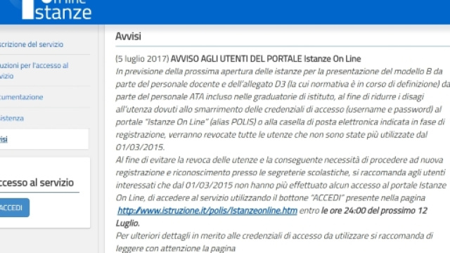 Accesso Istanze On Line entro 12 luglio, avviso Miur