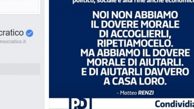 La frase incriminata di Renzi, sparita dopo poche ore dalle pagine social del Pd