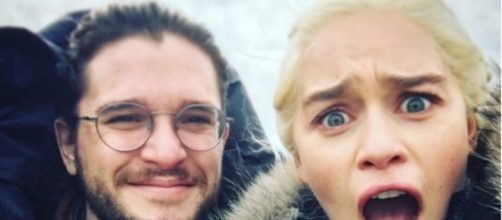 Emilia Clarke and Kit Harington film in a snowy location. source: Emilia Clarke/Instagram