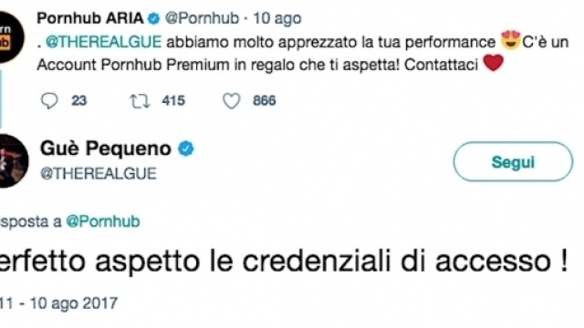 Ironico scambio di tweet tra un noto portale erotico e Gu&egrave; Pequeno.