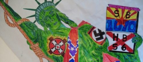 Illustration protesting former Arizona Governor Jan Brewer's racist law. / [Image by Cuauhtemoc-Hidalgo Villa-Zapata via Flickr, CC BY 2.0]