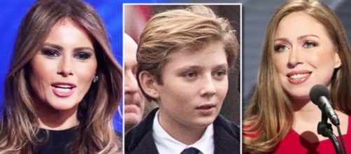 Melania and Barron Trump & Chelsea Clinton, via YouTube