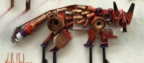 Sally Neilson made this fox sculpture out of found objects. / Photo via Sally Neilson, used with permission.