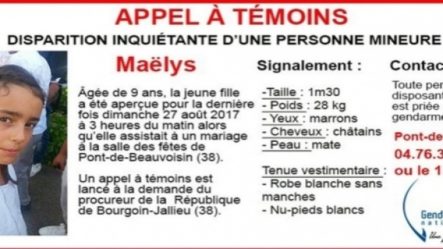 Ma&euml;lys, 9 ans, est port&eacute;e disparue depuis le 27 ao&ucirc;t 2017 &agrave; Pont-de-Beauvoisin, en Is&egrave;re.