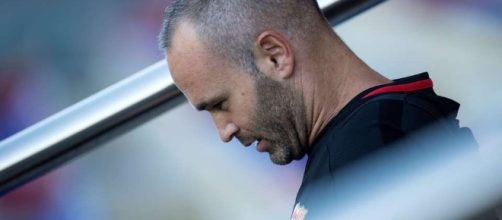 Andr&eacute;s Iniesta en uno de los entrenamiento del Bar&ccedil;a