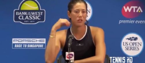 Garbine Muguruz during a press conference in Stanford, CA/ Photo: screenshot via Tennis HD channel on YouTube