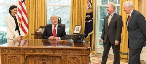 Seema Verma, Donald Trump, Tom Price and Mike Pence in the Oval Office, March 2017 by Shealah Craighead via Wikimedia Commons