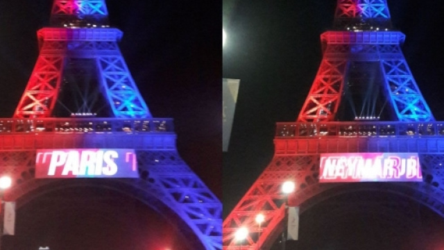 La Tour Eiffel aux couleurs du PSG pour l'arriv&eacute;e de Neymar