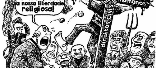 Charge criticando a intoler&acirc;ncia religiosa