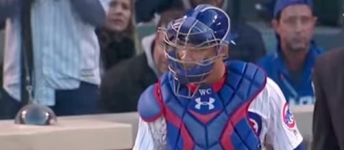 NL Player of the Week Wilson Contreras and the Cubs take on the Giants on Monday night. [Image via MLB/YouTube]