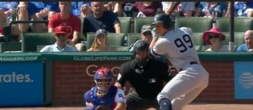 Aaron Judge hit two home runs in the Yankee's 16-7 win over Texas on Sunday. [Image via MLB/YouTube]