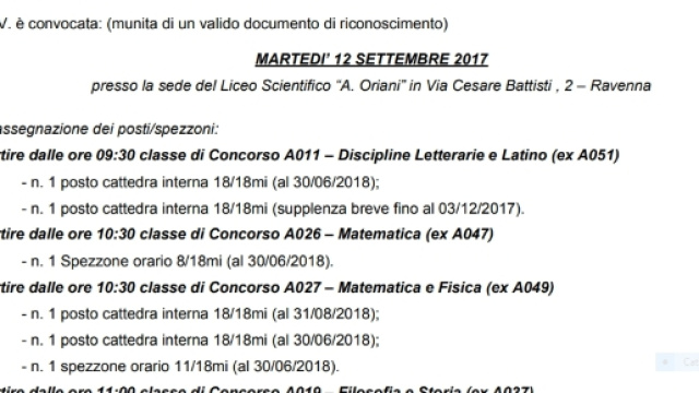 convocazioni da graduatorie d'istituto