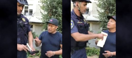 A UCPD officer was filmed taking money from a hot dog vendor on campus [Image: Twitter video/@Moreno]