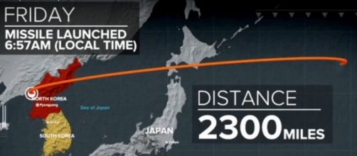 Map of Sept 15 launch of North Korea's ballistic missile. / [Image screenshot from ABC News via YouTube:https://youtu.be/BnS8nEUJVP4]