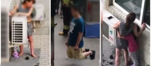 Mulher tenta pular de janela de apartamento (Foto: Captura de v&iacute;deo)