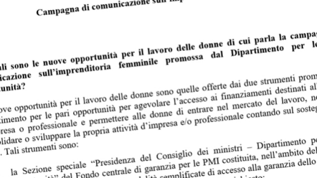 Le 'Faq' relative alla campagna di comunicazione sull'imprenditoria femminile