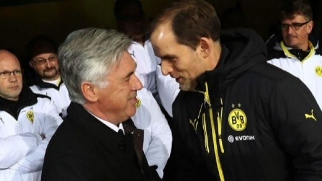 Apr&egrave;s le Borussia Dortmund, Thomas Tuchel (serrant la main d'Ancelotti) coachera une autre grande &eacute;quipe de Bundesliga