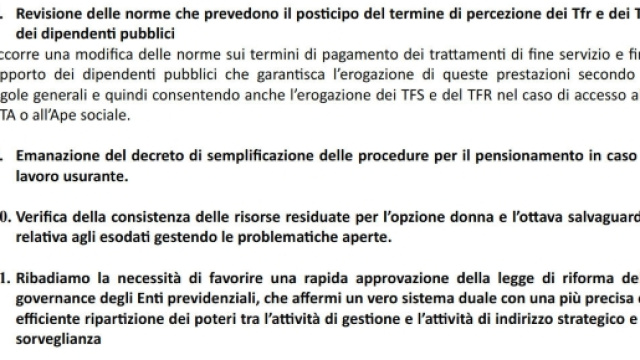 Il punto numero 10 del nuovo documento dei sindacati in cui si parla di Opzione Donna