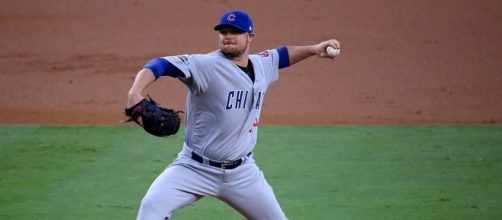 Jon Lester pitching in the NLCS - Wikimedia Commons