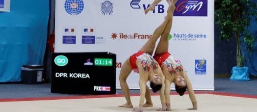 Women gymnasts of North Korea in 2014 Acrobatic Gymnastics World Championships (Credit &ndash; Pierre-Yves Beaudouin - Wikimedia Commons)