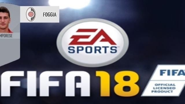 Il logo di FIFA 18, la carta di Camporese e lo stemma impostato per il Foggia.