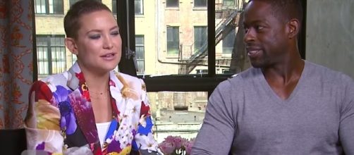 Kate Hudson debuts shaved head at the New York red carpet event. YouTube/ET