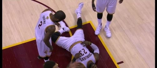 LeBron James injured during Cavs practice. (Image Credit - NBA Highlights/YouTube Screenshot)