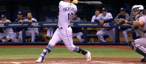 Corey Dickerson blasted his 26th home run of the season in Tampa Bay's 9-6 win over the Yankees on Thursday. [Image via MLB/YouTube]
