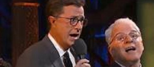 Stephen Colbert and Steve Martin get into lively banter and bluegrass on "The Late Show." Screencap The Late Show/YouTube