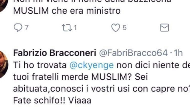 Bracconeri duro contro Kyenge su Twitter