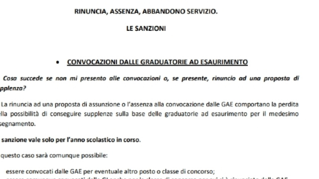 Rinuncia e sanzioni, convocazioni da graduatorie d'istituto