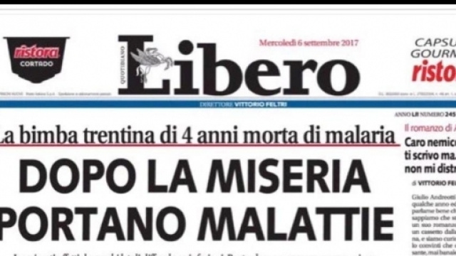 La prima pagina di Libero del 6 settembre 2017