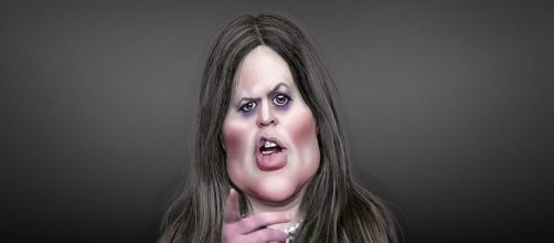 Caricature of White House press secretary Sarah Huckabee Sanders. / [Image by Donkey Hotey via Flickr, CC BY-SA 2.0]