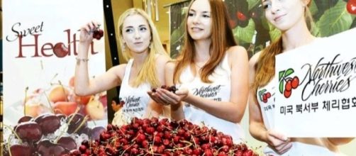 Exported American cherries being promoted at a discount market in Korea. / [Image by U.S. Department of Agriculture via Flickr, CC BY 2.0]