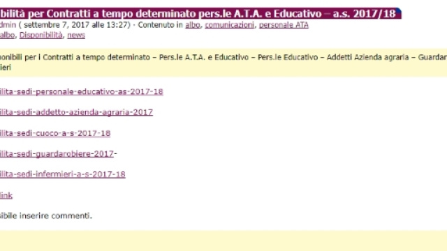 Posti Ata disponibili per personale Ata