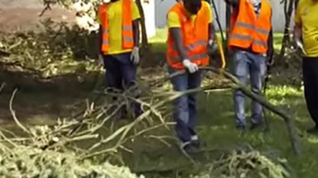 Volontari al lavoro in un'area verde
