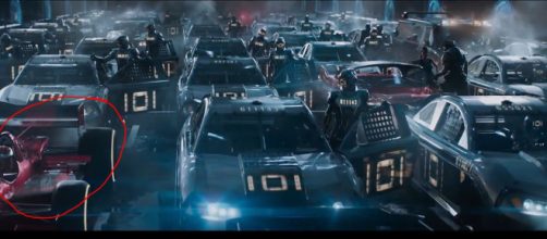 Car race shot that shows Easter eggs. - [Image Credit: BBC / YouTube screencap]