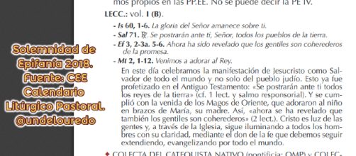 Recorte del calendario lit&uacute;rgico referido a la solemnidad de Epifan&iacute;a