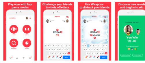 Put up a word and the opponent has to create a new word with the last two alphabets of the word. [SWOORDS screenshot]