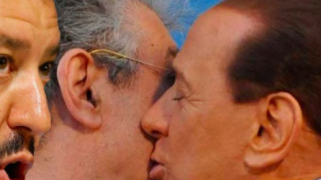 Matteo Salvini, Umberto Bossi, Silvio Berlusconi (Foto L'intraprendente)