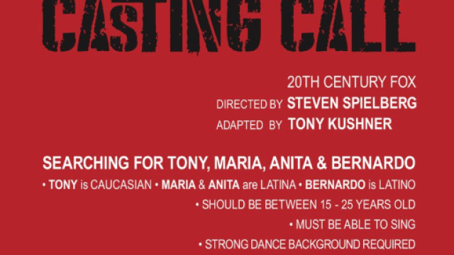 Qualche precisazione per i casting per il film di Spielberg ma anche tante altre selezioni per tv e spettacolo