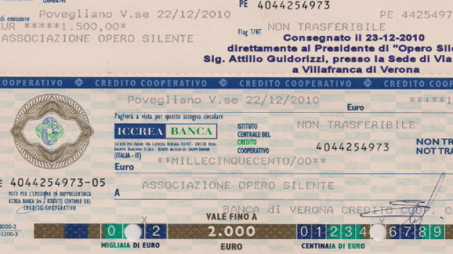 Un esempio di assegno circolare.