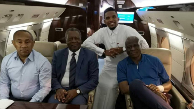 Le pr&eacute;sident de la CAF le vice-pr&eacute;sident, Samuel Eto'o, et Maitre Dieudonn&eacute; Happi (c)Google